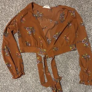 Floral Brown Wrap Crop top: Festival Vibes